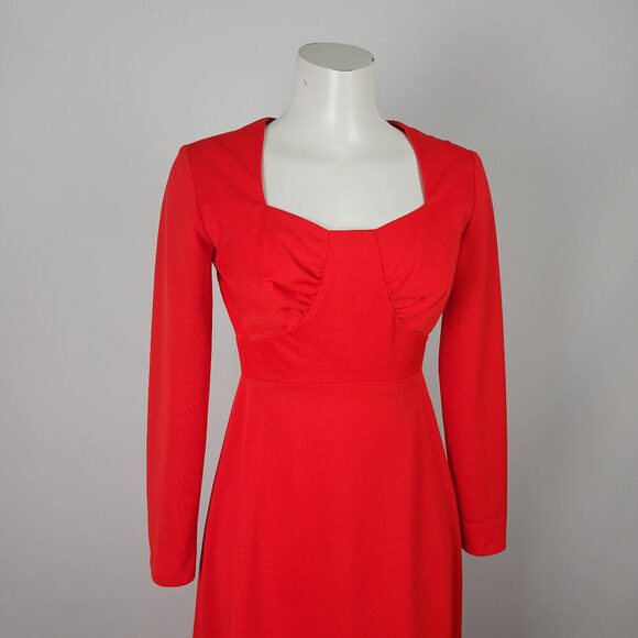 Vintage Red Long Sleeve Maxi Dress Size S/M - Picture 2 of 10